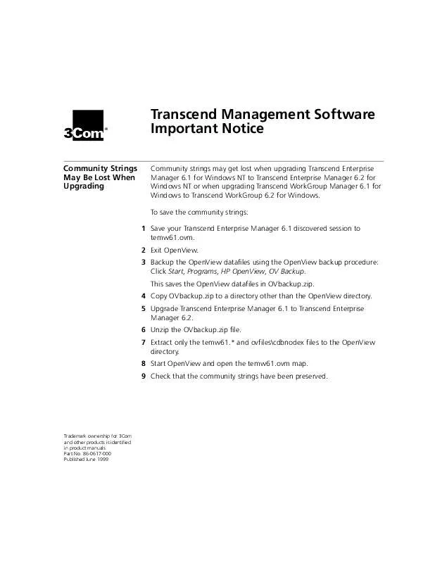 Mode d'emploi 3COM TRANSCEND EM/NT 6.3