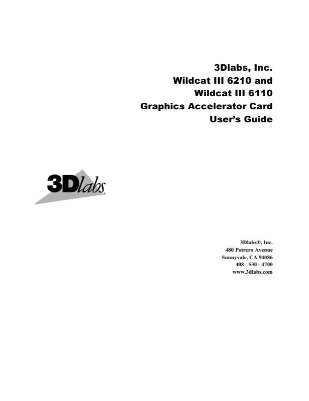 Mode d'emploi 3DLABS WILDCAT III 6110