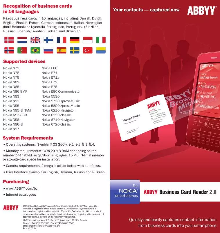 Mode d'emploi ABBYY SOFTWARE BUSINESS CARD READER 2.0