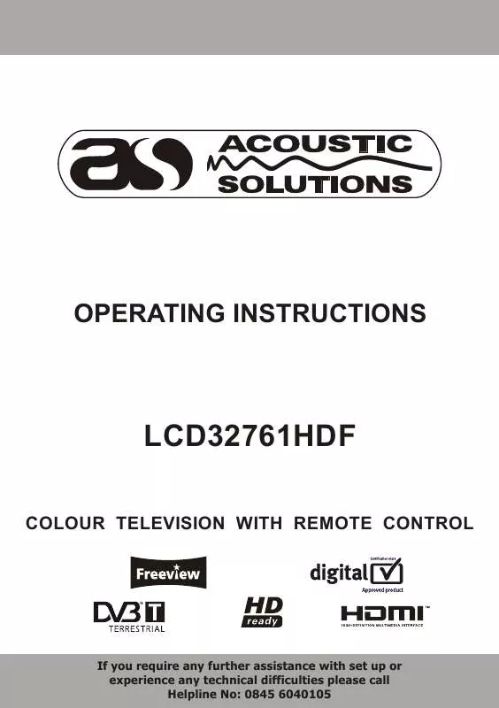 Mode d'emploi ACOUSTIC SOLUTIONS LCD32761HDF