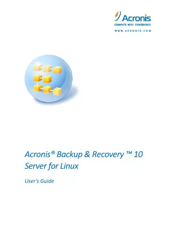 Mode d'emploi ACRONIS BACKUP RECOVERY 10 SERVER FOR LINUX