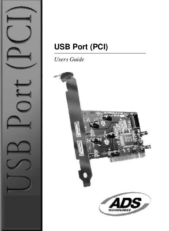 Mode d'emploi ADS TECH USB PORT PCI USBX-500