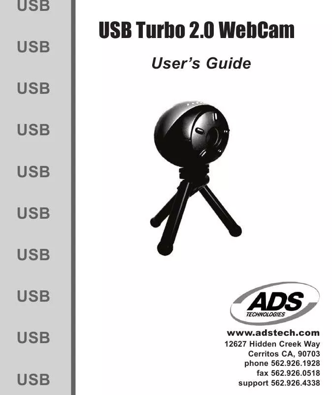 Mode d'emploi ADS TECH USBX-2020 USB TURBO 2.0 WEBCAM