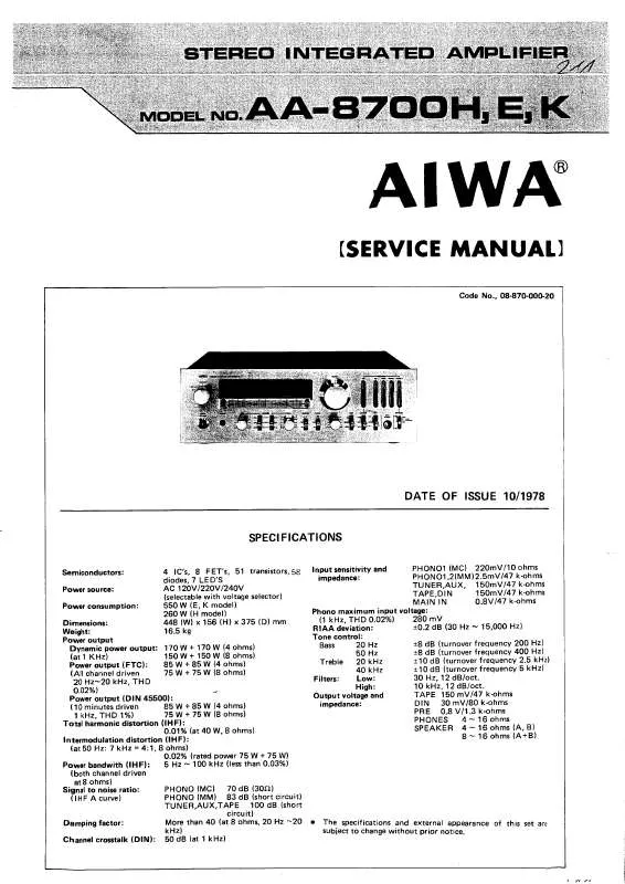 Mode d'emploi AIWA AA-8700E