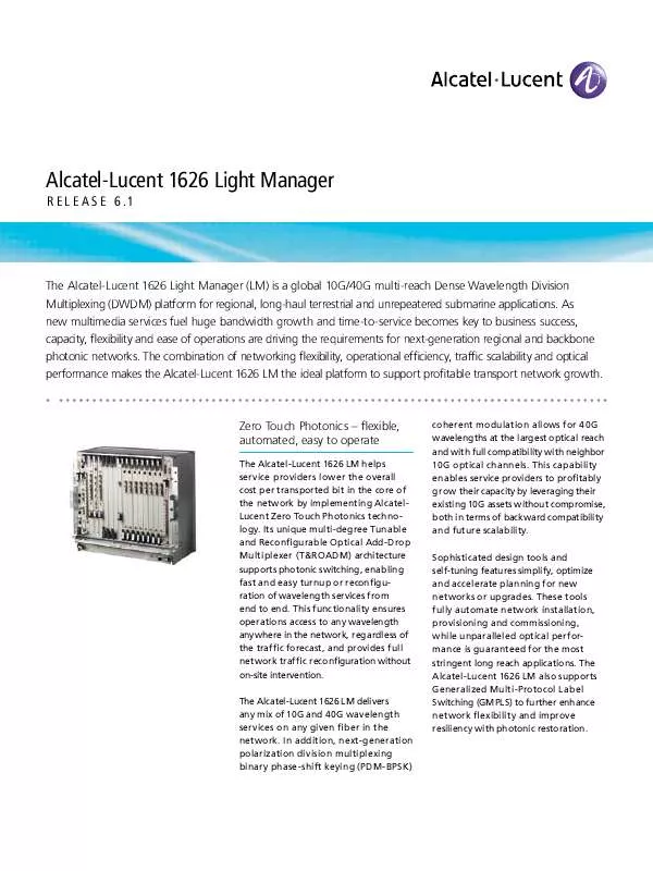 Mode d'emploi ALCATEL-LUCENT 1626 LIGHT MANAGER
