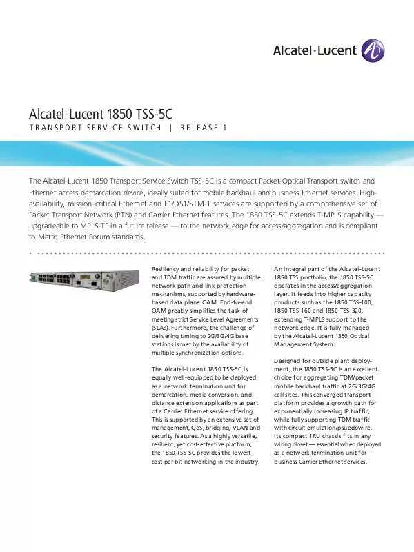 Mode d'emploi ALCATEL-LUCENT 1850 TRANSPORT SERVICE SWITCH TSS-5C