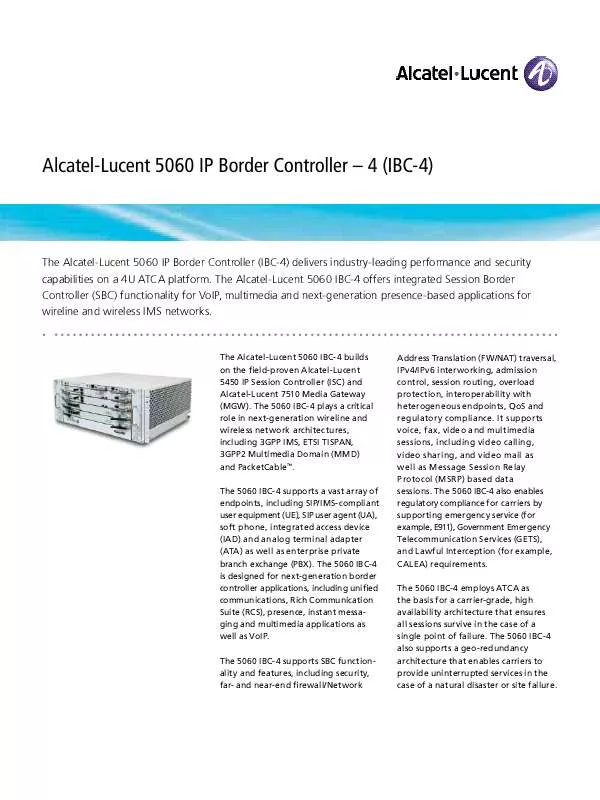 Mode d'emploi ALCATEL-LUCENT 5060 IP BORDER CONTROLLER-4