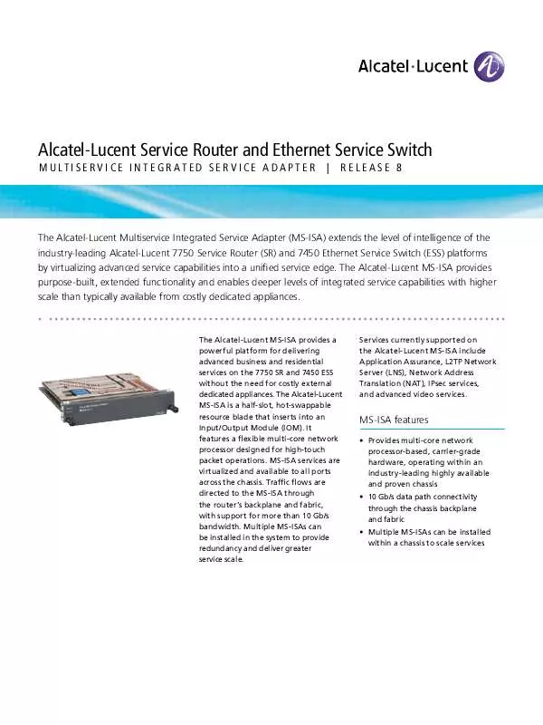 Mode d'emploi ALCATEL-LUCENT 7750 SERVICE ROUTER AND SERVICE SWITCH