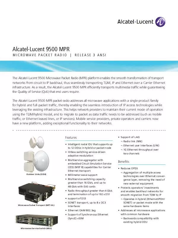 Mode d'emploi ALCATEL-LUCENT 9500 MICROWAVE PACKET RADIO