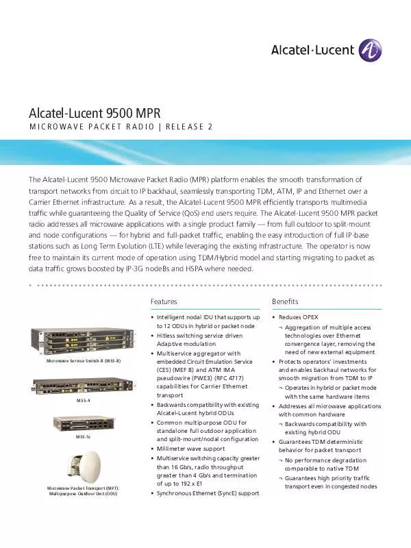 Mode d'emploi ALCATEL-LUCENT 9500 MPR