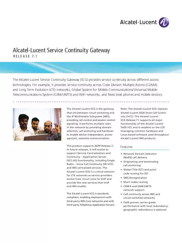 Mode d'emploi ALCATEL-LUCENT SERVICE CONTINUITY GATEWAY