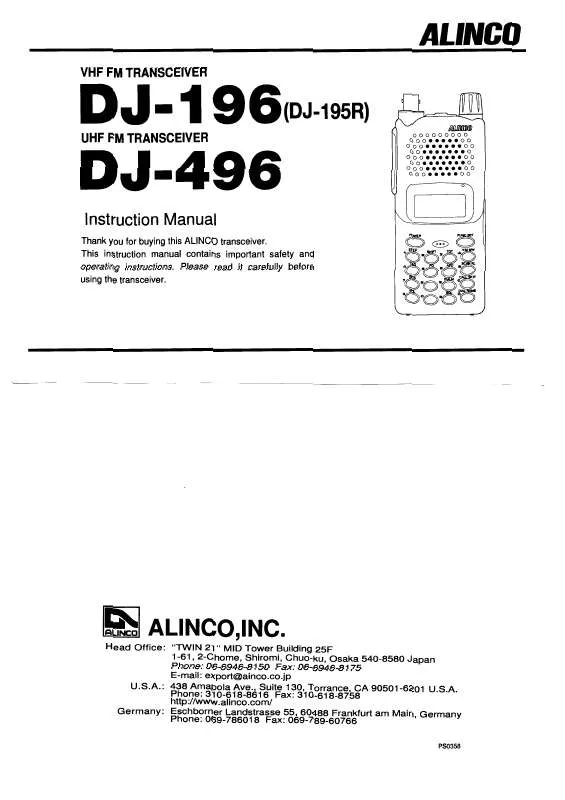Mode d'emploi ALINCO DJ-196