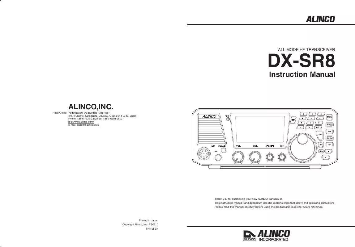 Mode d'emploi ALINCO DX-SR8