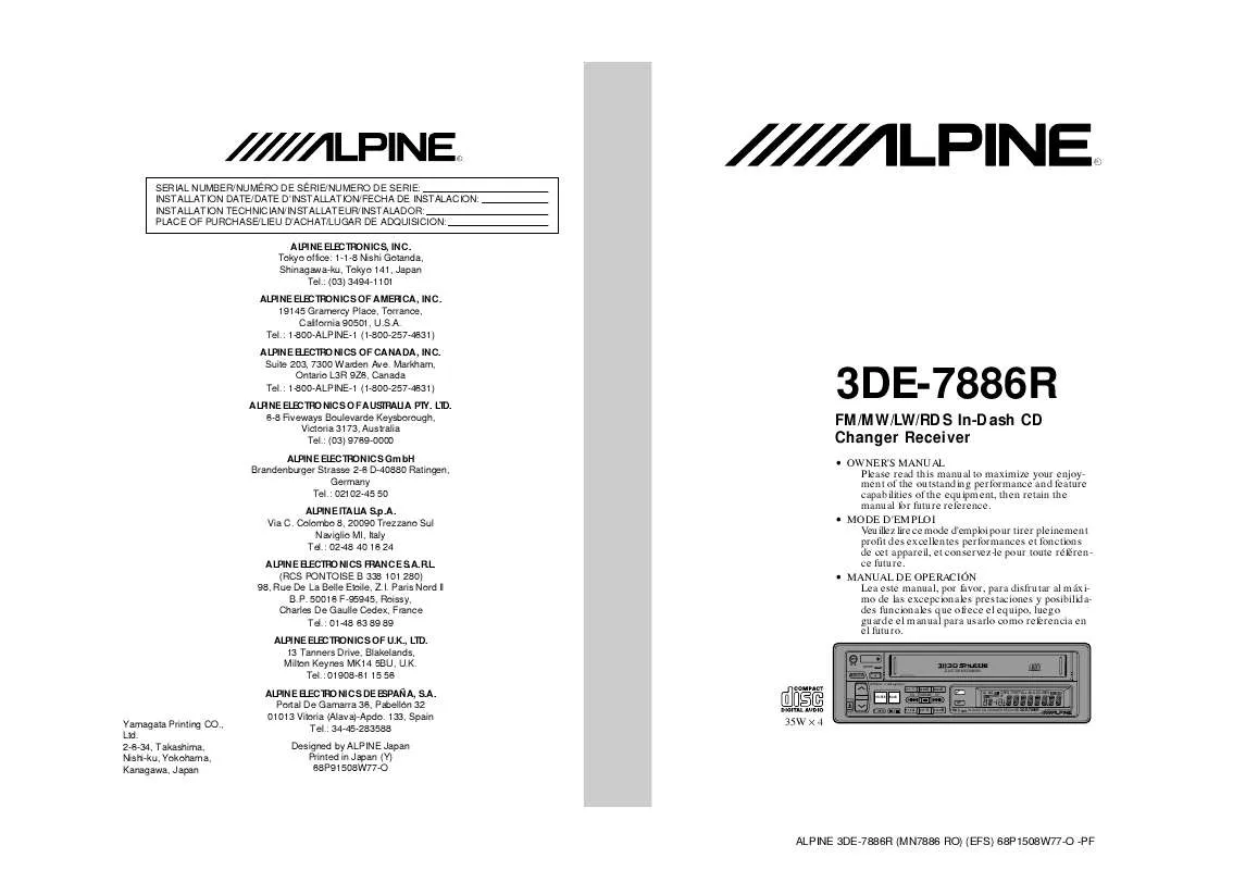 Mode d'emploi ALPINE 3DE-7886R