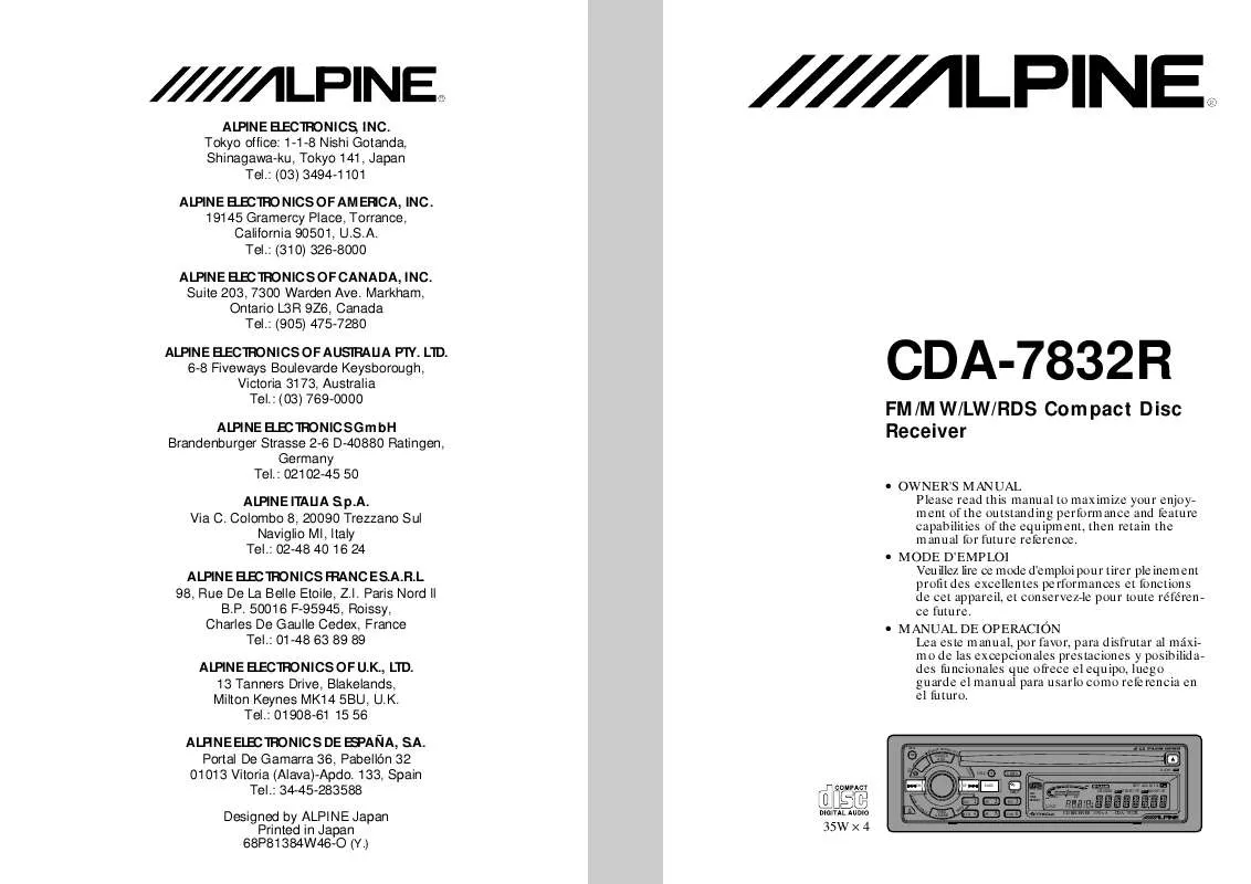 Mode d'emploi ALPINE CDA-7832R
