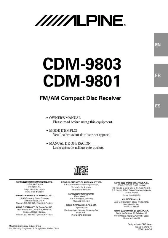 Mode d'emploi ALPINE CDM-9801