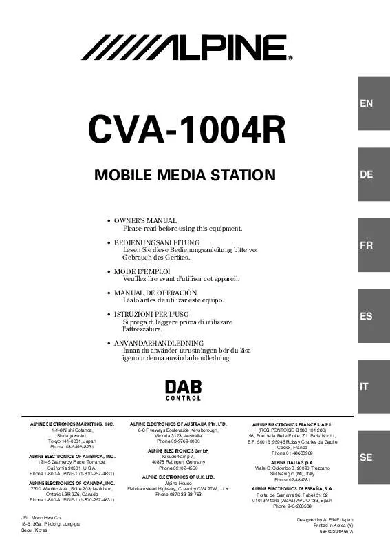 Mode d'emploi ALPINE CVA-1004R,RR