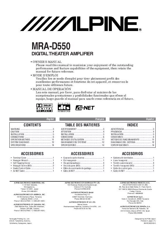 Mode d'emploi ALPINE MRA-D550