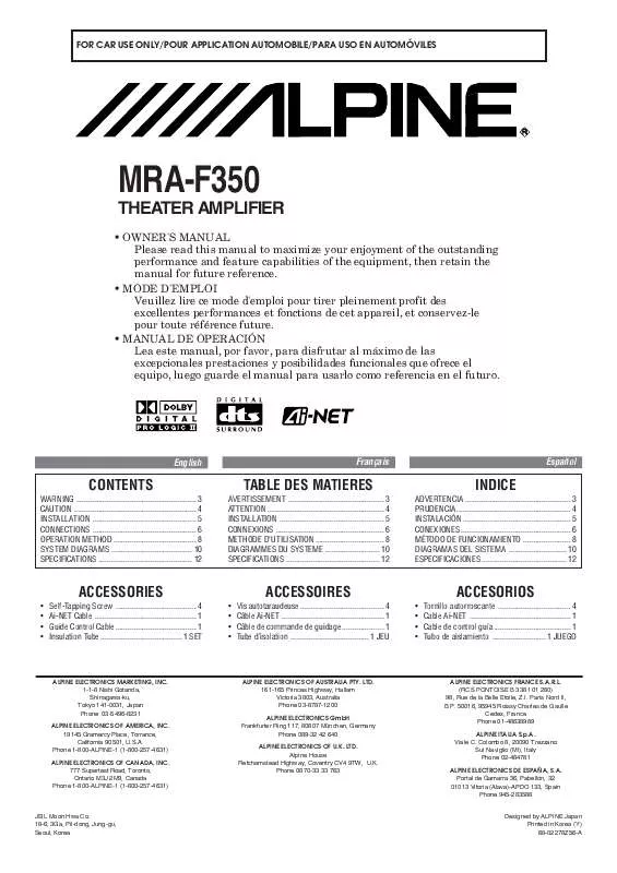 Mode d'emploi ALPINE MRA-F350