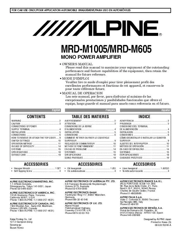 Mode d'emploi ALPINE MRD-M605