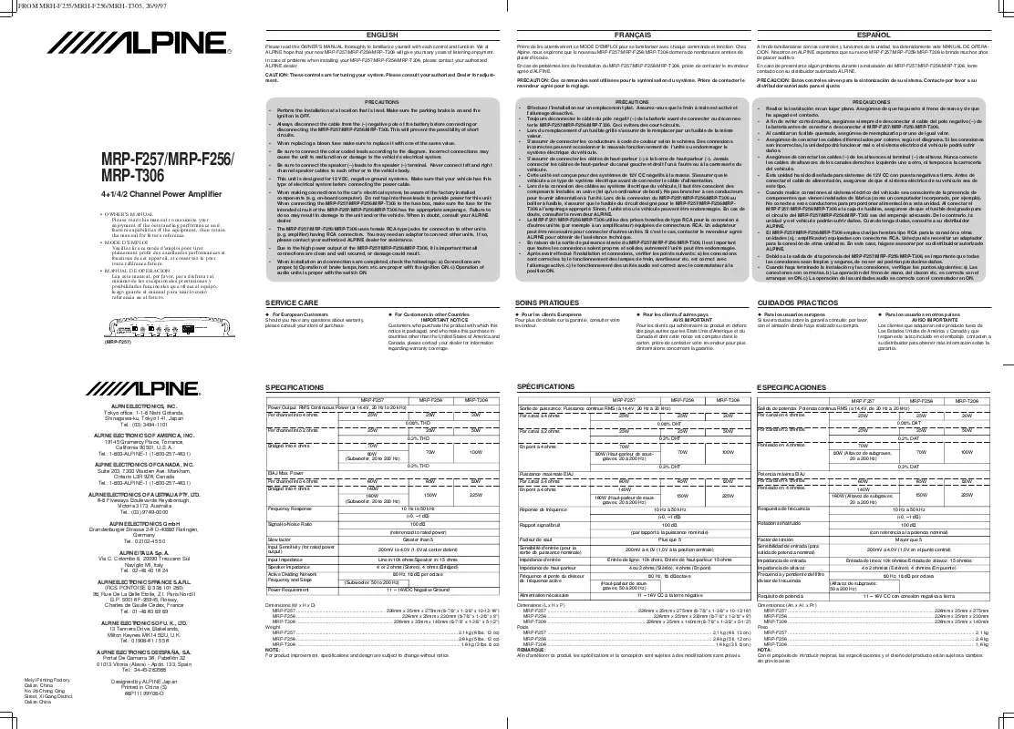 Mode d'emploi ALPINE MRP-F257