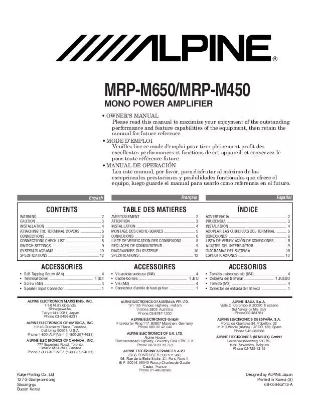 Mode d'emploi ALPINE MRP-M450