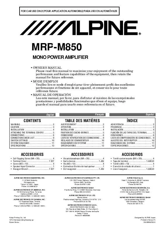 Mode d'emploi ALPINE MRP-M850
