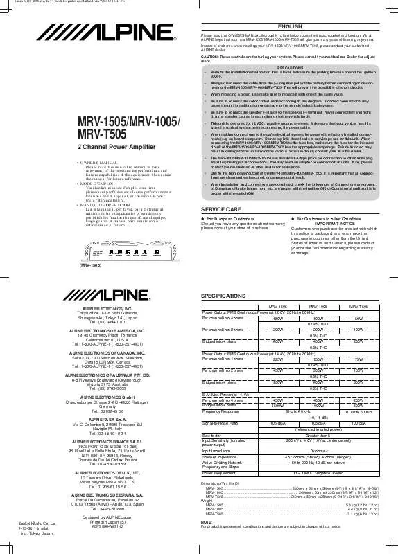 Mode d'emploi ALPINE MRV-1005