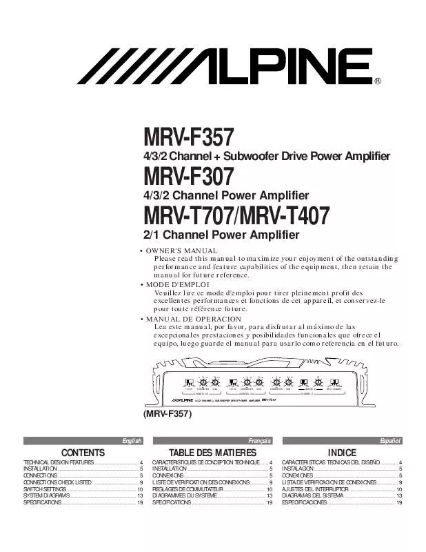 Mode d'emploi ALPINE MRV-F307