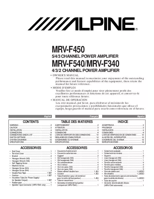 Mode d'emploi ALPINE MRV-F340