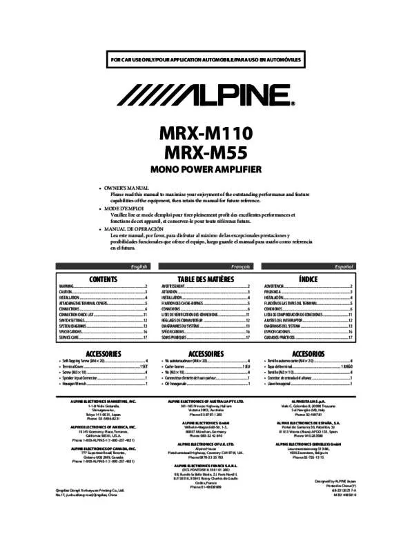 Mode d'emploi ALPINE MRX-M110