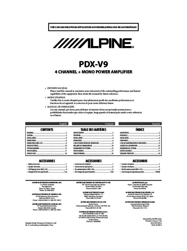 Mode d'emploi ALPINE PDX-V9
