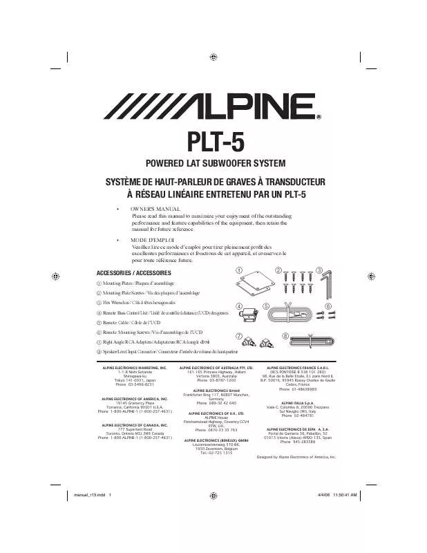 Mode d'emploi ALPINE PLT-5