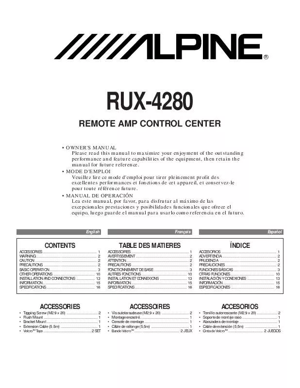 Mode d'emploi ALPINE RUX-4280