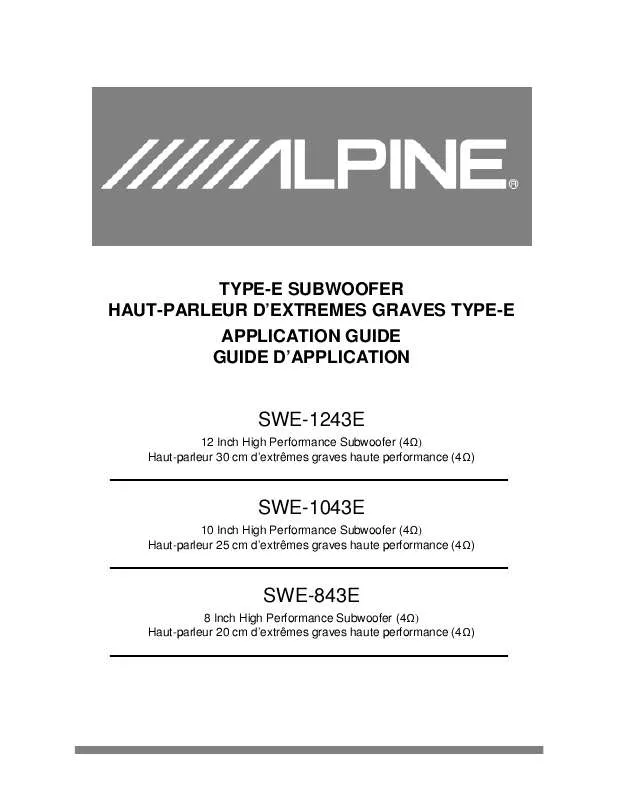 Mode d'emploi ALPINE SWE-843E