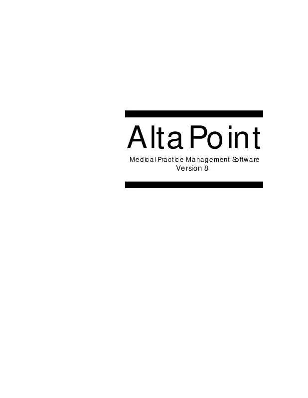 Mode d'emploi ALTAPOINT DATA SYSTEMS ALTAPOINT 8.0