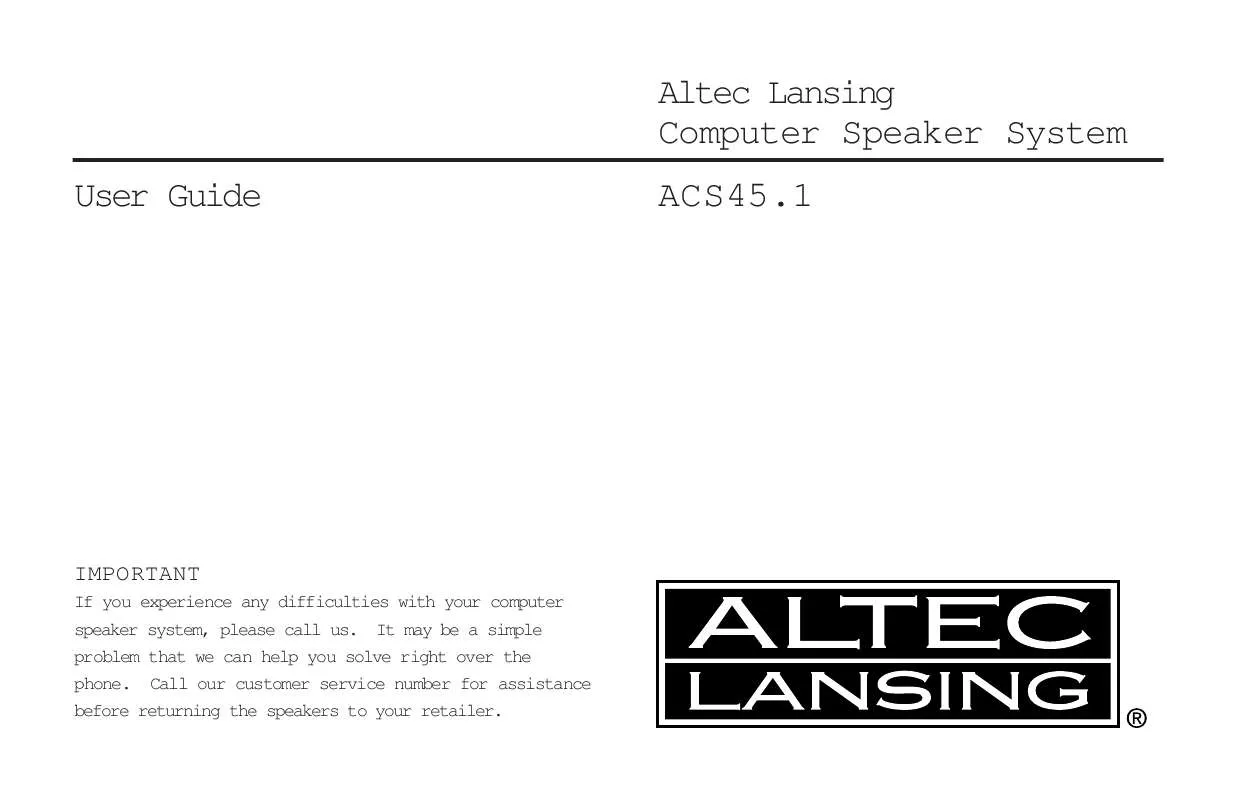 Mode d'emploi ALTEC LANSING ACS45.1