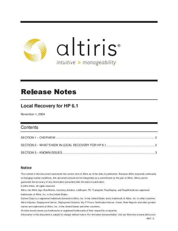 Mode d'emploi ALTIRIS HP 6.1
