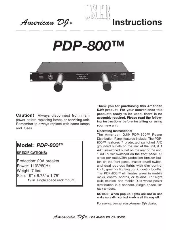 Mode d'emploi AMERICAN AUDIO PDP-800