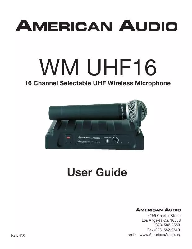 Mode d'emploi AMERICAN AUDIO WM UHF16