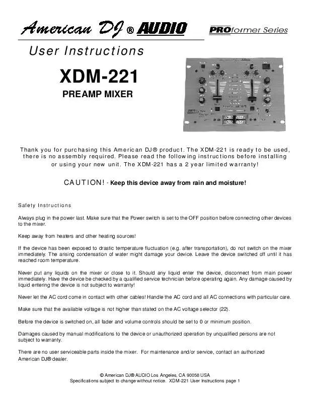 Mode d'emploi AMERICAN AUDIO XDM-221