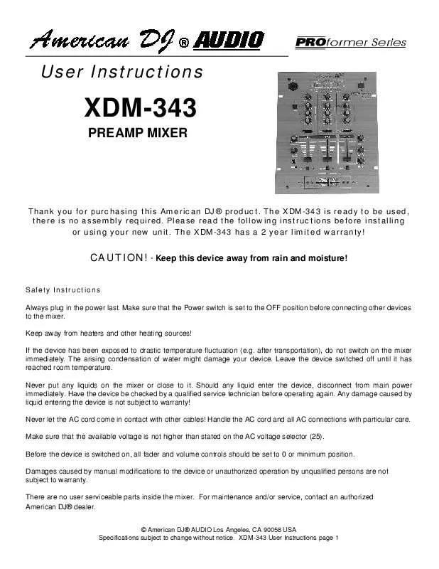 Mode d'emploi AMERICAN AUDIO XDM-343