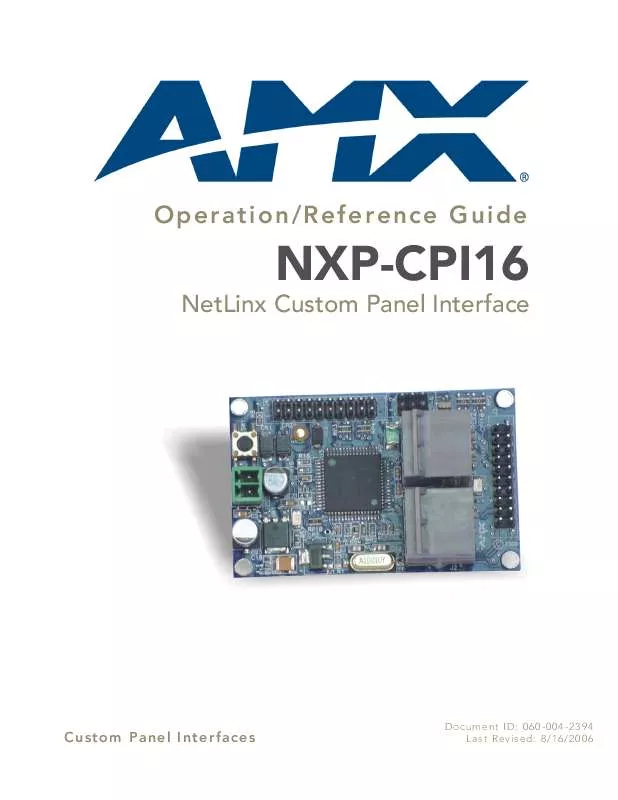 Mode d'emploi AMX NXP-CPI16 NETLINX CUSTOM PANEL INTERFACE