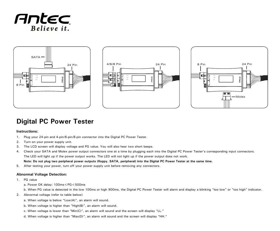 Mode d'emploi ANTEC DIGITAL PC POWER TESTER