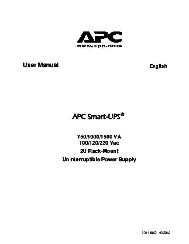 Mode d'emploi APC SMART-UPS 1000VA LCD 230V