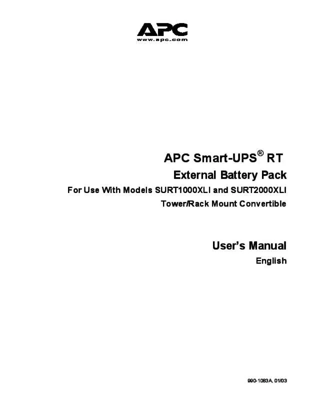 Mode d'emploi APC SMART-UPS RT 1000VA