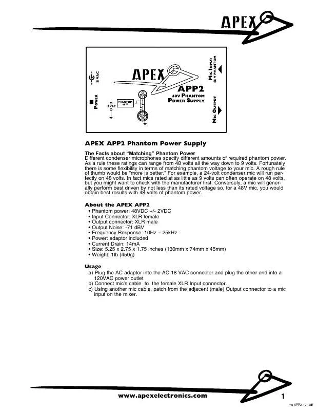 Mode d'emploi APEX APP2
