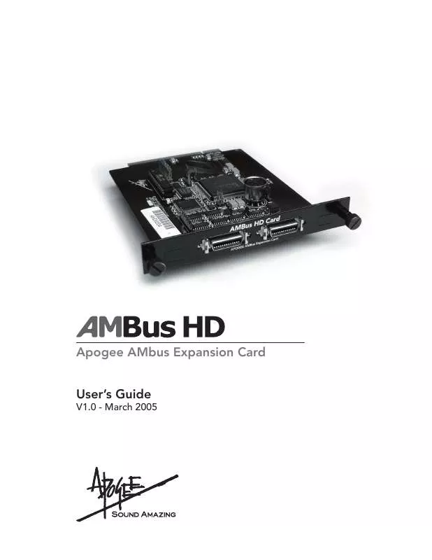 Mode d'emploi APOGEE AMBUS HD CARD