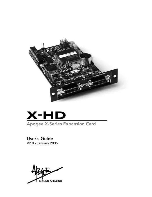 Mode d'emploi APOGEE X-HD CARD