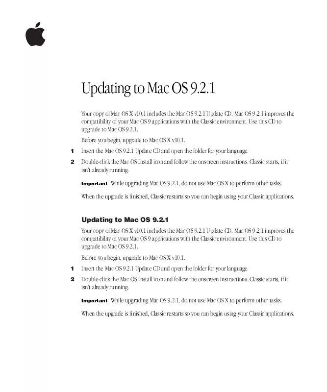 Mode d'emploi APPLE MAC OS 9.2.1